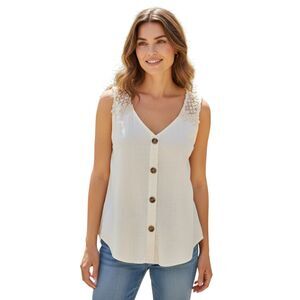 Coffee Bean Beige Summer Sleeveless  Boho Style Top with V-neck, Size Small